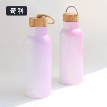 500ml Fashion Wood Cover Portable Stainless Steel Thermos Cup With Rope Outdoor Travel Vacuum Flask Thermal Water Bottle